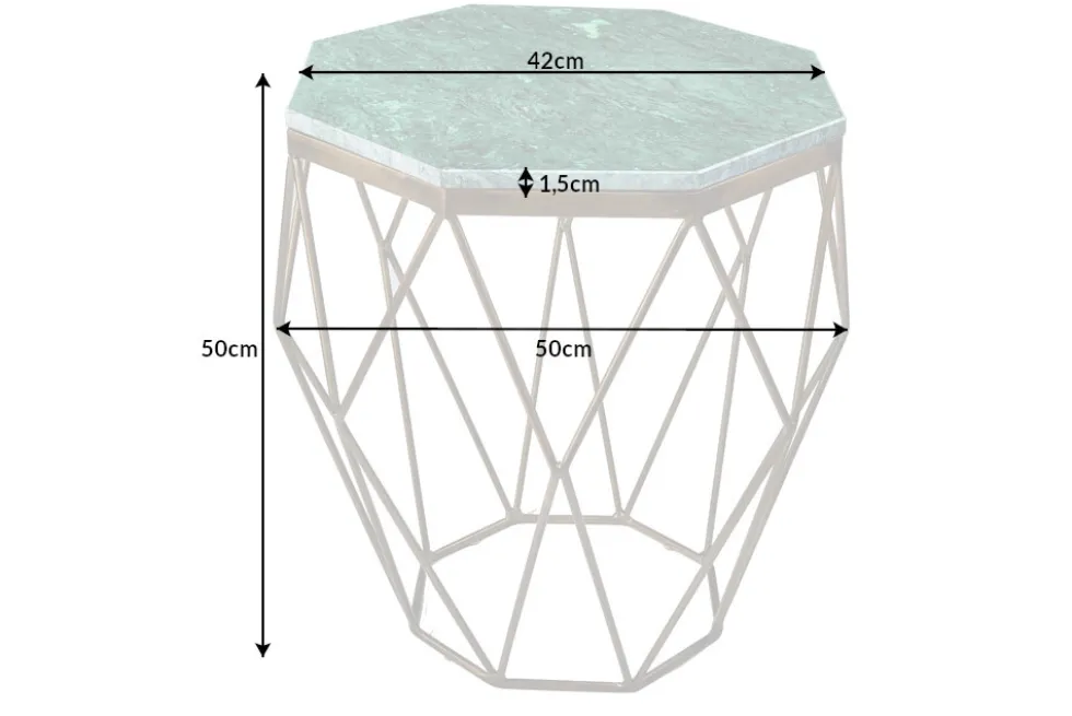 Abstrakter Beistelltisch DIAMOND 50cm grün Marmor messing Metall