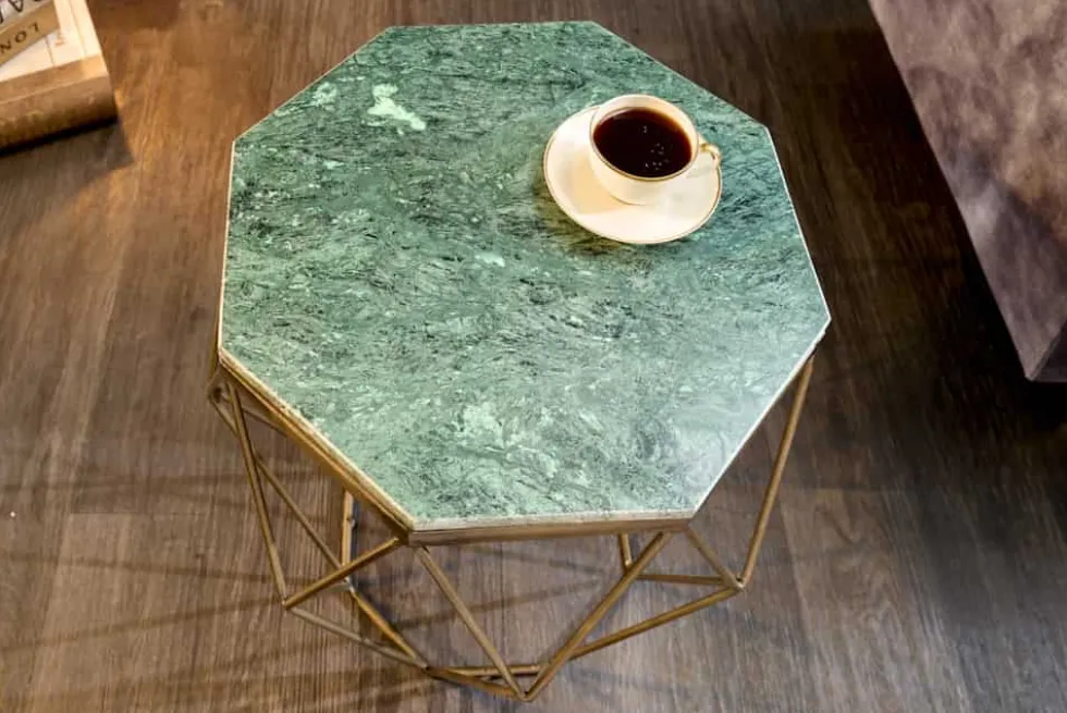 Abstrakter Beistelltisch DIAMOND 50cm grün Marmor messing Metall