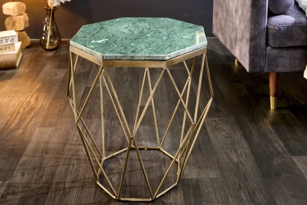 Abstrakter Beistelltisch DIAMOND 50cm grün Marmor messing Metall