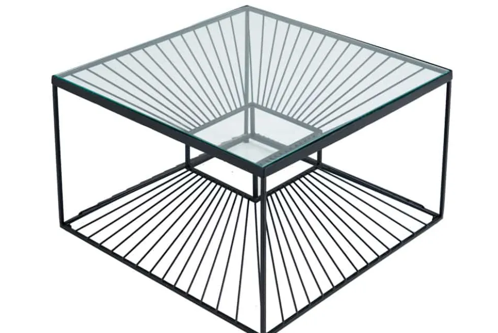 Abstrakter Couchtisch ILLUSION 60cm schwarz Metall Glas handmade modernes Design