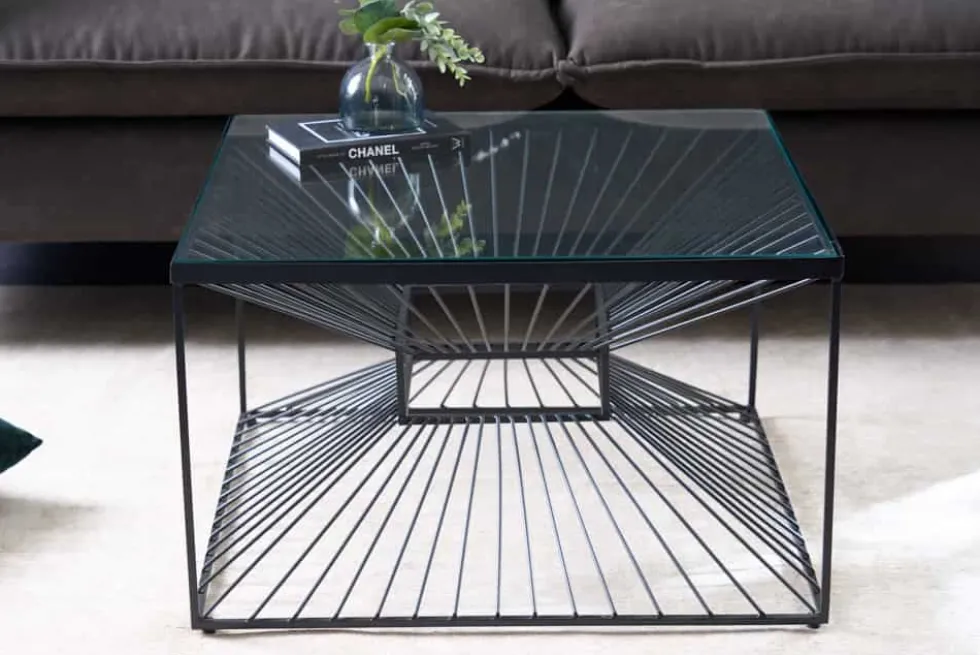 Abstrakter Couchtisch ILLUSION 60cm schwarz Metall Glas handmade modernes Design