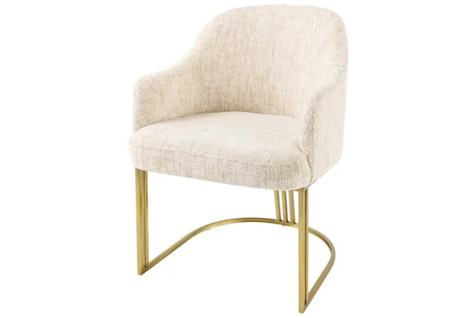 Armlehnen Stuhl EXTRAVAGANCIA beige Chenillestoff brushed champagner gold Metall