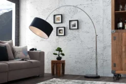 Ausziehbare Bogenlampe LOUNGE DEAL 170-200cm schwarz Leinenschirm Stehlampe
