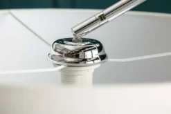 Ausziehbare Bogenlampe LOUNGE DEAL 170-200cm weiß Leinenschirm Stehlampe