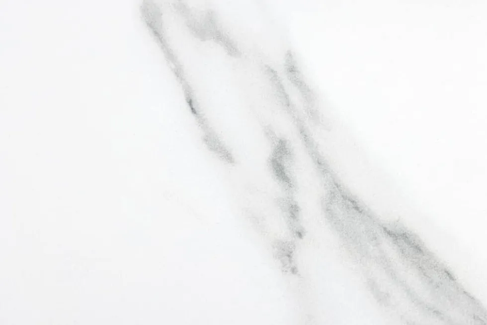 Ausziehbarer Esstisch ALPINE 160-200cm weiß Keramik Marmor schwarzes Metallgestell