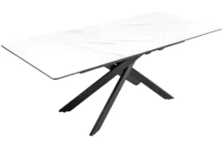 Ausziehbarer Esstisch ALPINE 160-200cm weiß Keramik Marmor schwarzes Metallgestell