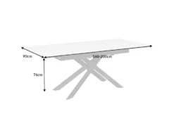 Ausziehbarer Esstisch ALPINE 160-200cm weiß Keramik Marmor schwarzes Metallgestell
