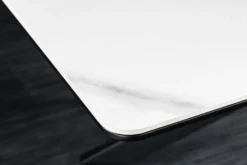 Ausziehbarer Esstisch ALPINE 160-200cm weiß Keramik Marmor schwarzes Metallgestell