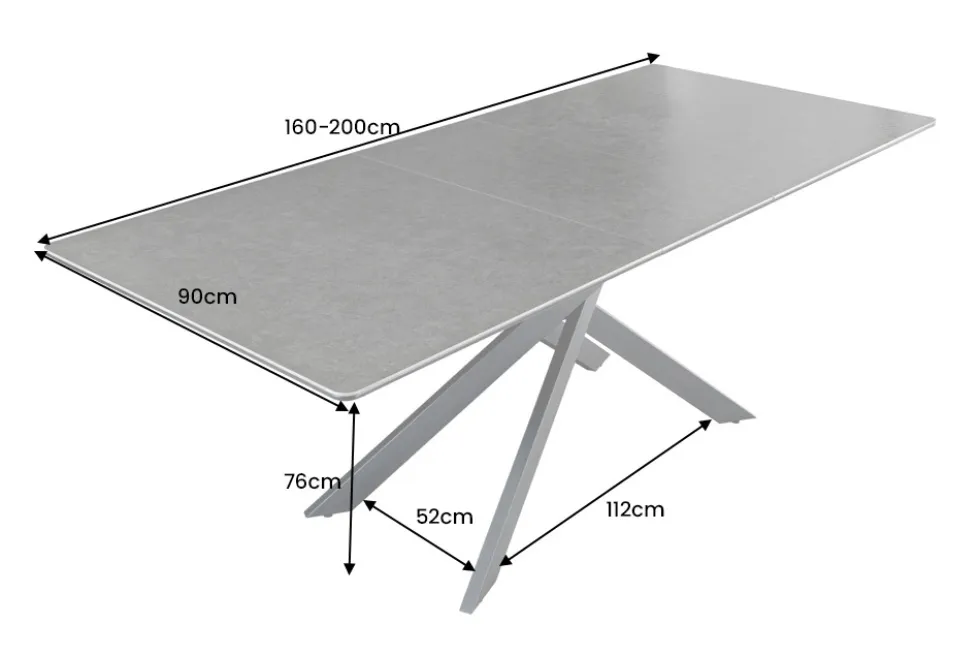 Ausziehbarer Esstisch ALPINE 160-200cm anthrazit Keramik schwarzes Metallgestell