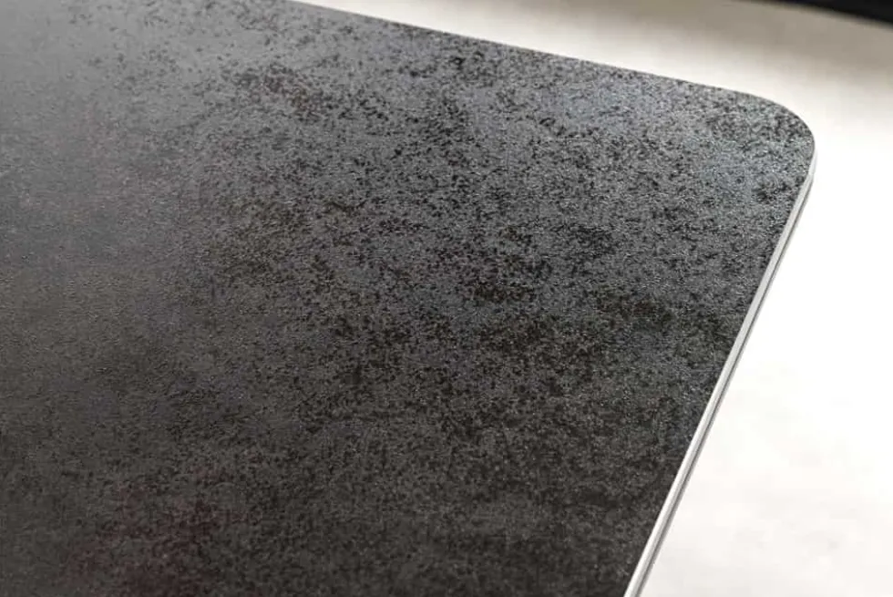 Ausziehbarer Esstisch ALPINE 160-200cm anthrazit Keramik schwarzes Metallgestell