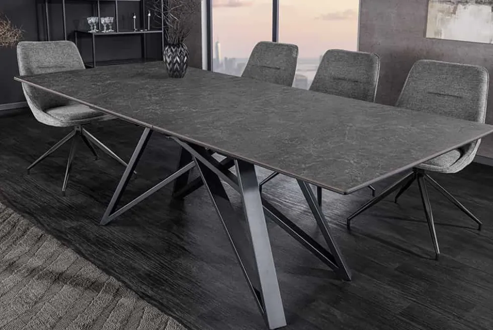 Ausziehbarer Esstisch ATLAS 160-200cm graphit grau Keramik schwarz Metall