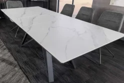 Ausziehbarer Esstisch ATLAS 160-200cm weiß Keramik schwarz Metall
