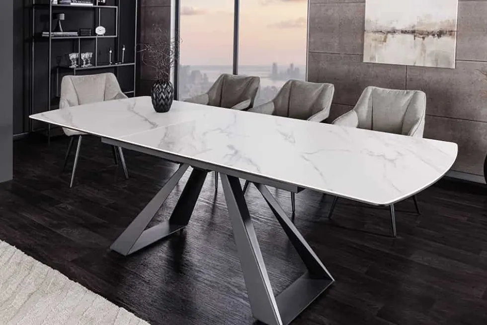 Ausziehbarer Esstisch CONCORD 180-230cm weiß Keramik schwarz Metall