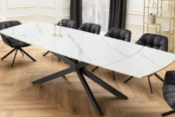 Ausziehbarer Esstisch COSMOS 160-240cm weiß Keramik schwarzes Metallgestell