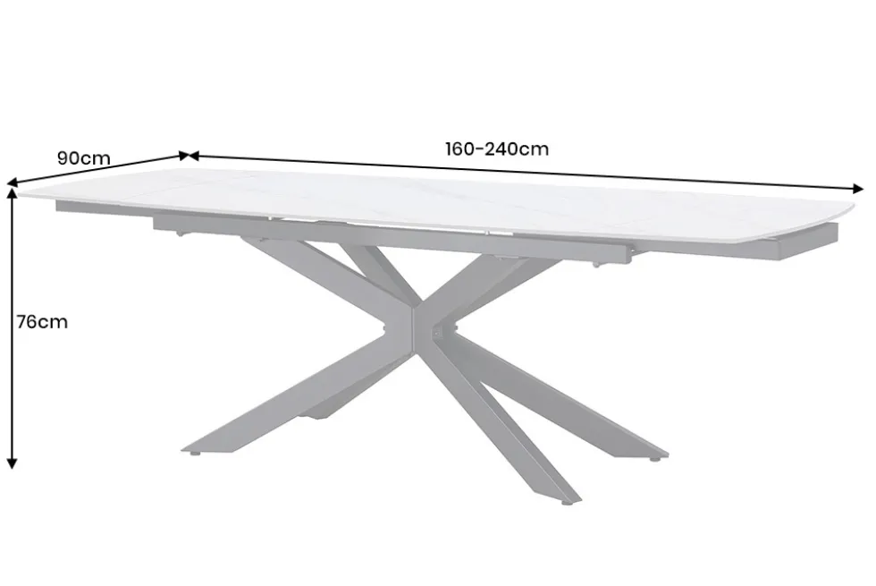 Ausziehbarer Esstisch COSMOS 160-240cm weiß Keramik schwarzes Metallgestell
