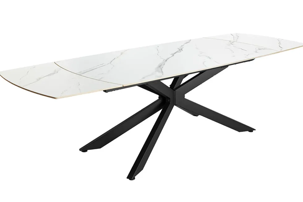 Ausziehbarer Esstisch COSMOS 160-240cm weiß Keramik schwarzes Metallgestell