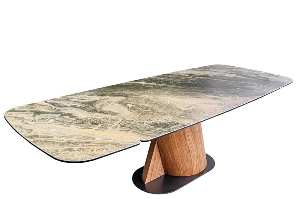Ausziehbarer Esstisch ELEMENTS 180-260cm taupe beige spanischer Keramik Walnuss Gestell