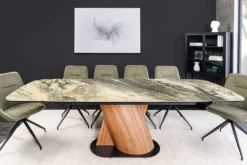 Ausziehbarer Esstisch ELEMENTS 180-260cm taupe beige spanischer Keramik Walnuss Gestell
