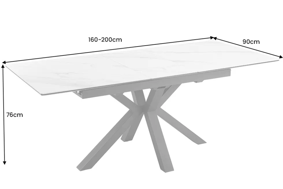 Ausziehbarer Esstisch ETERNITY 160-200cm weiß Keramik schwarz Metall