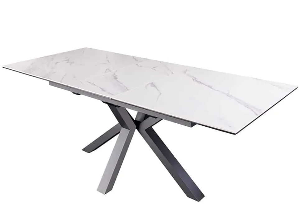 Ausziehbarer Esstisch ETERNITY 160-200cm weiß Keramik schwarz Metall