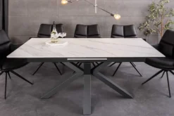Ausziehbarer Esstisch ETERNITY 160-200cm weiß Keramik schwarz Metall