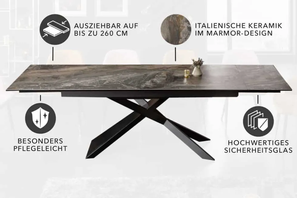 Ausziehbarer Esstisch EUPHORIA 180-220-260cm taupe anthrazit Keramik made in Italy