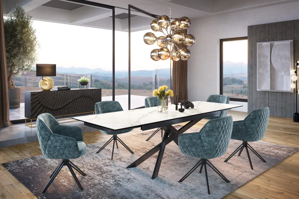 Ausziehbarer Esstisch EUPHORIA 180-220-260cm Marmor weiß Keramik made in Italy