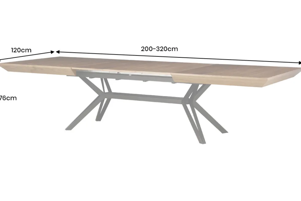 Ausziehbarer Esstisch GIANT 200-320cm natur Walnuss schwarz Metall