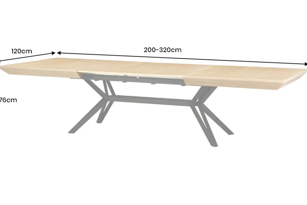 Ausziehbarer Esstisch GIANT 200-320cm natur Eiche schwarz Metall