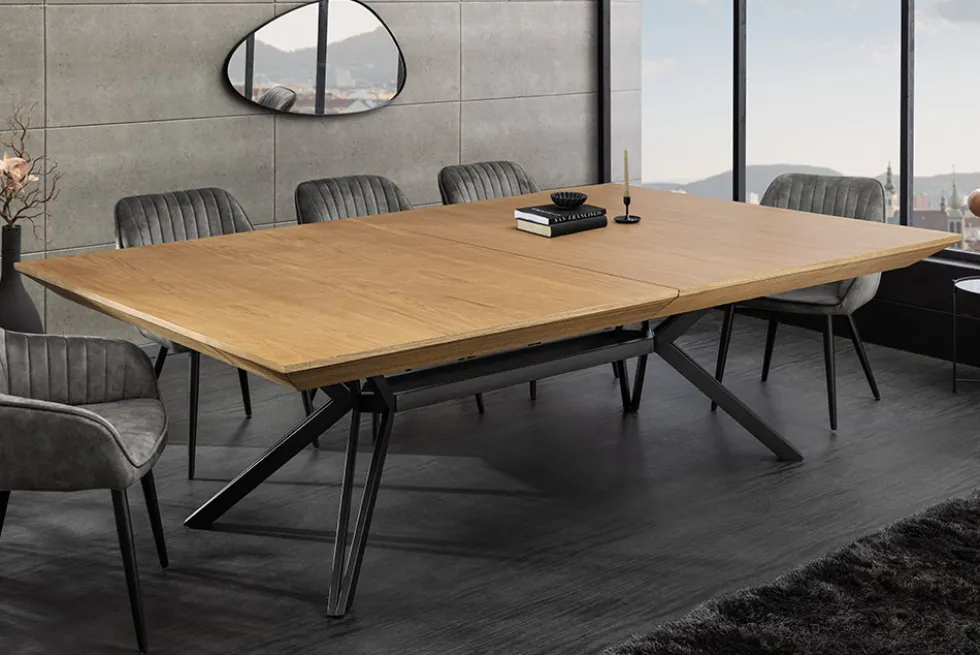 Ausziehbarer Esstisch GIANT 200-320cm natur Eiche schwarz Metall
