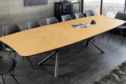 Ausziehbarer Esstisch GRANDEZZA 180-270cm natur Eiche schwarz Metall
