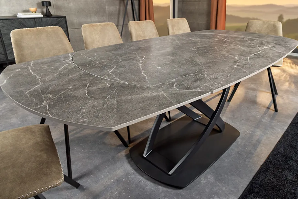 Ausziehbarer Esstisch INCEPTION 130-190cm anthrazit oval Keramik schwarz Metall