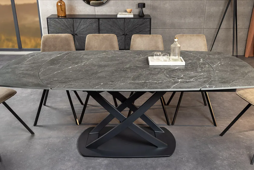 Ausziehbarer Esstisch INCEPTION 130-190cm anthrazit oval Keramik schwarz Metall