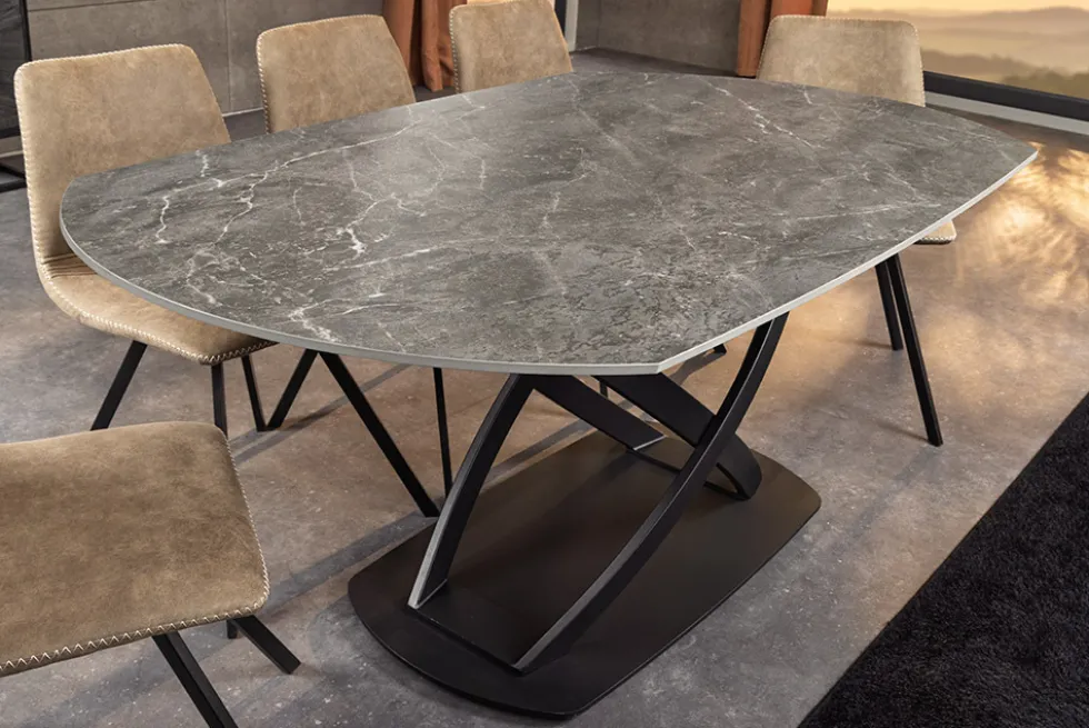 Ausziehbarer Esstisch INCEPTION 130-190cm anthrazit oval Keramik schwarz Metall