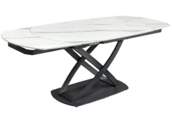 Ausziehbarer Esstisch INCEPTION 130-190cm weiß Marmor Keramik schwarzes Metallgestell