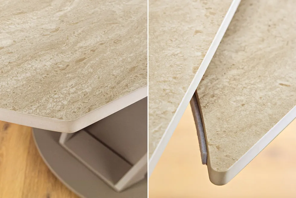 Ausziehbarer Esstisch INCEPTION 130-190cm oval Travertin Keramik champagner greige