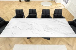 Ausziehbarer Esstisch INFINITY 180-260cm weiß Keramik Marmor schwarz Metall