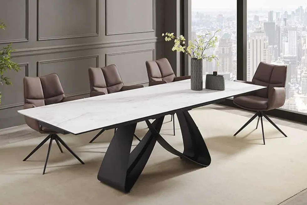 Ausziehbarer Esstisch INFINITY 180-260cm weiß Keramik Marmor schwarz Metall