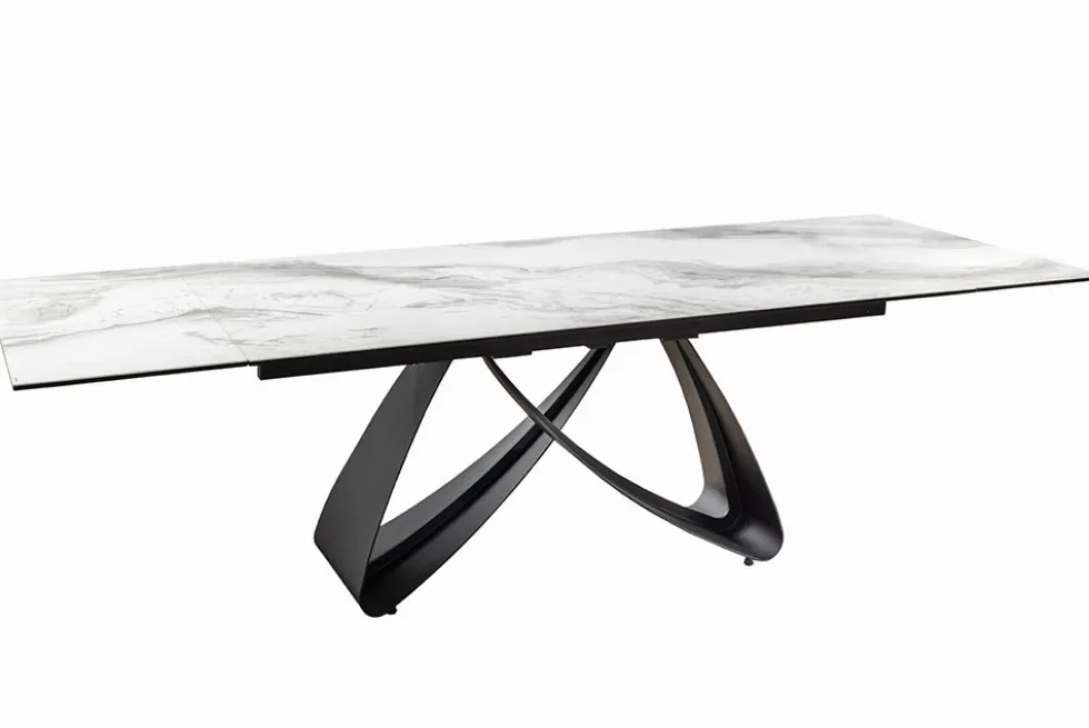 Ausziehbarer Esstisch INFINITY 180-260cm weiß Keramik Marmor schwarz Metall