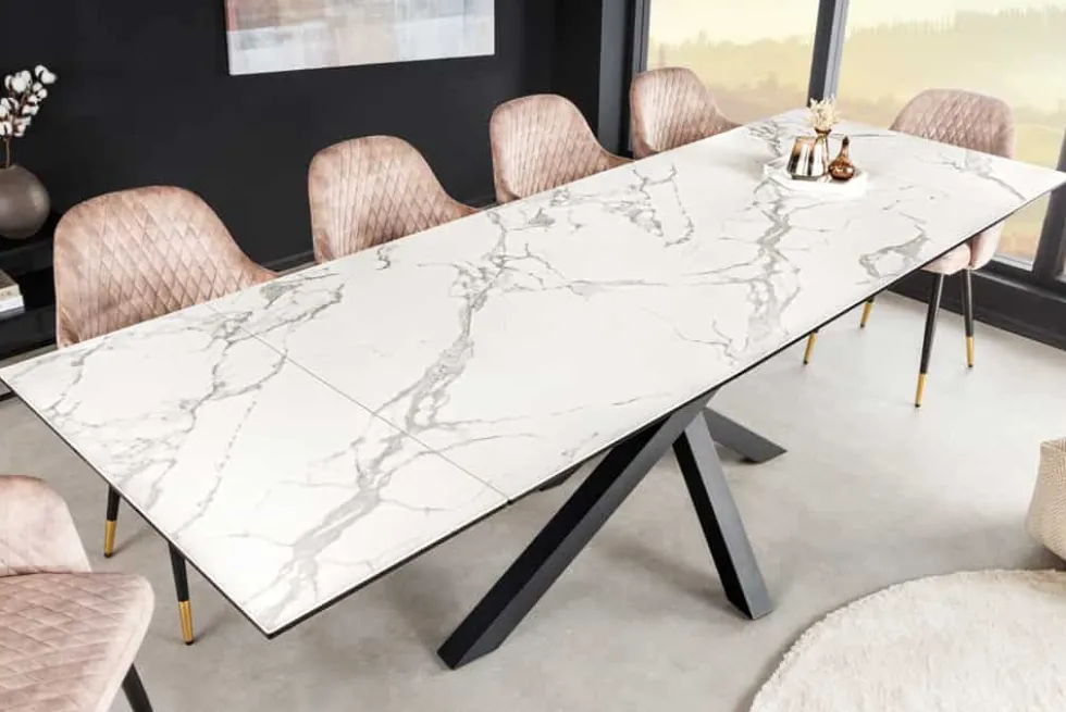 Ausziehbarer Esstisch MARVELOUS 180-220-260cm weiß Marmor Keramik made in Italy