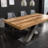 Ausziehbarer Esstisch MONTREAL 180-280cm natur Plankeneiche Holz-Design Schwarzstahl