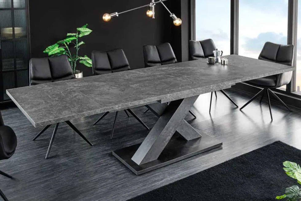 Ausziehbarer Esstisch MONTREAL 180-280cm grau graphit Keramik-Design X-Gestell