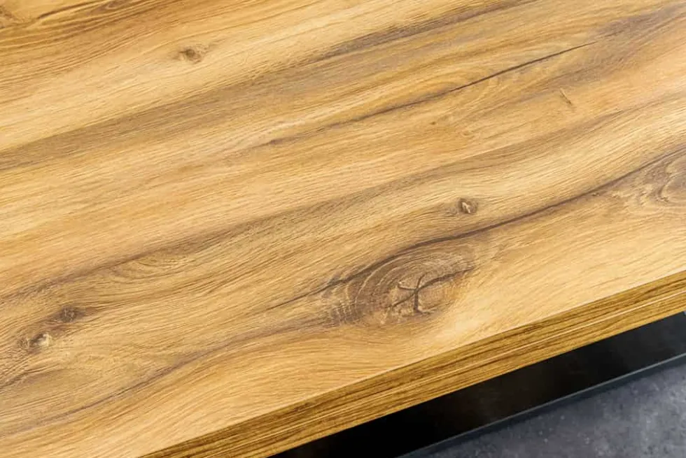 Ausziehbarer Esstisch MONTREAL 180-280cm natur Plankeneiche Holz-Design V-Gestell