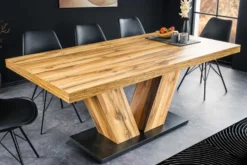 Ausziehbarer Esstisch MONTREAL 180-280cm natur Plankeneiche Holz-Design V-Gestell