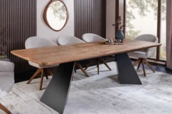 Ausziehbarer Esstisch PRESTIGE 180-240cm natur Walnussholz schwarzes Metallgestell