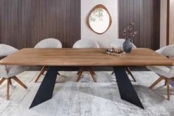 Ausziehbarer Esstisch PRESTIGE 180-240cm natur Walnussholz schwarzes Metallgestell