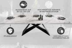 Ausziehbarer Esstisch PROMETHEUS 180-220-260cm weiß Marmor Keramik made in Italy