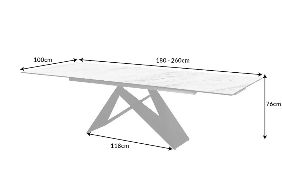 Ausziehbarer Esstisch PROMETHEUS 180-220-260cm weiß Marmor Keramik made in Italy