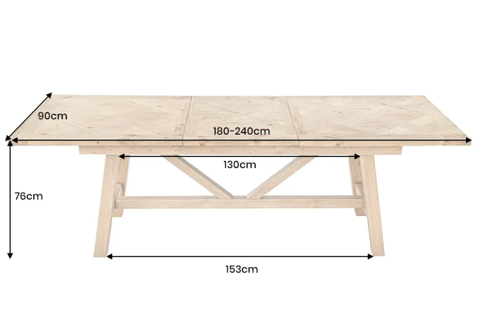 Ausziehbarer Esstisch RIVIERA 180-240cm natur recycelte Pinie Massivholz