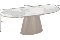 Ausziehbarer Esstisch UNIQUE 160-200cm weiß Pandora Keramik braun Walnussholz Säulenfuß